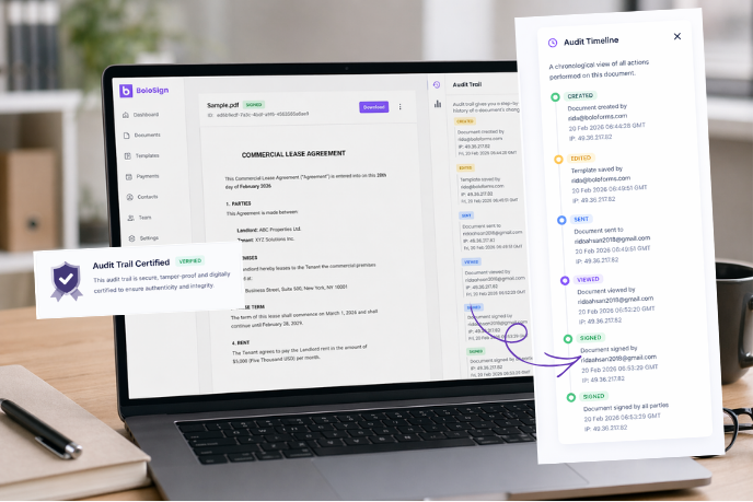 Audit Trail: Tamper-proof evidence of every signature - legally defensible audit trails | BoloSign