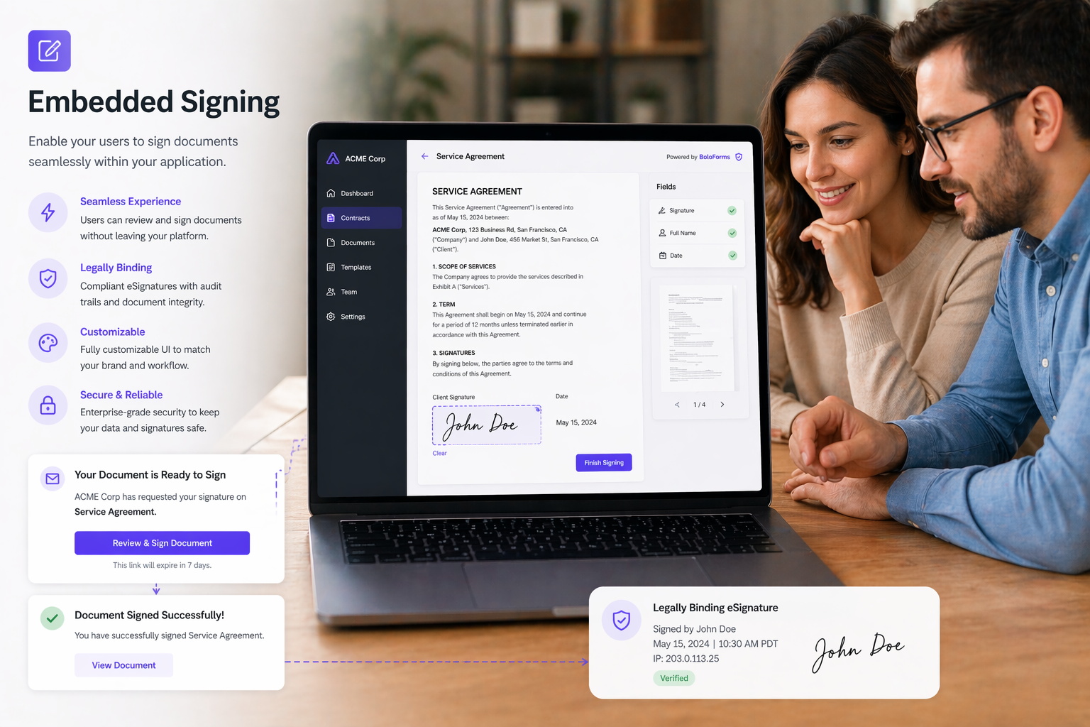 Embedded Signing: Embed the signing experience directly in your website or app | BoloSign