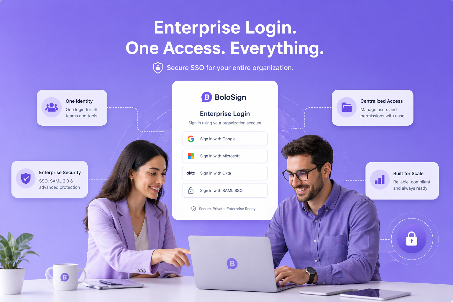 SSO / Enterprise Login: Single Sign-On for enterprise teams - Okta, Azure AD, Google Workspace | BoloSign