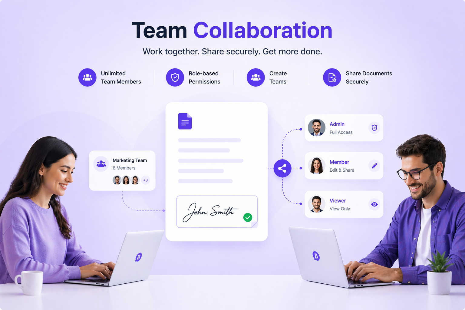 Team Collaboration: Add team members, assign roles, share documents, and collaborate seamlessly | BoloSign